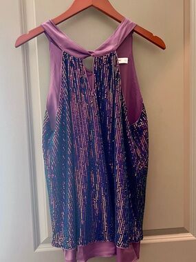 Lavender Sequin Sparkle Halter Tank Top Sz L Like New Condition